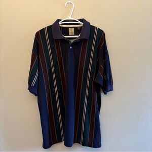 Vintage GANT Vertical Striped Golf Polo Shirt Navy Multi-Color 100% Cotton